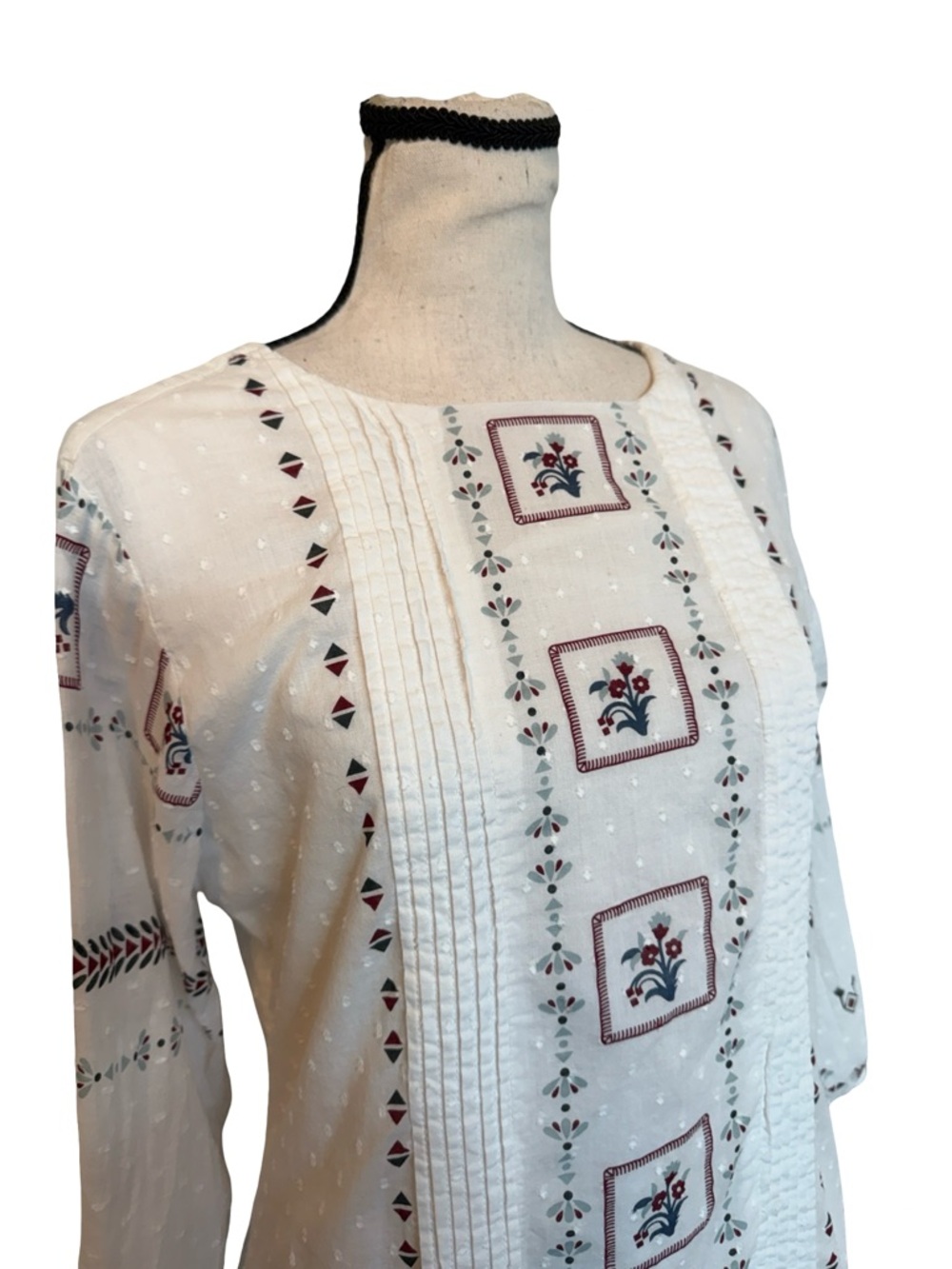 Bombay Paisley Medium White Embroidered Tunic Dress Boho Swiss Dot Open Back - Picture 3 of 14